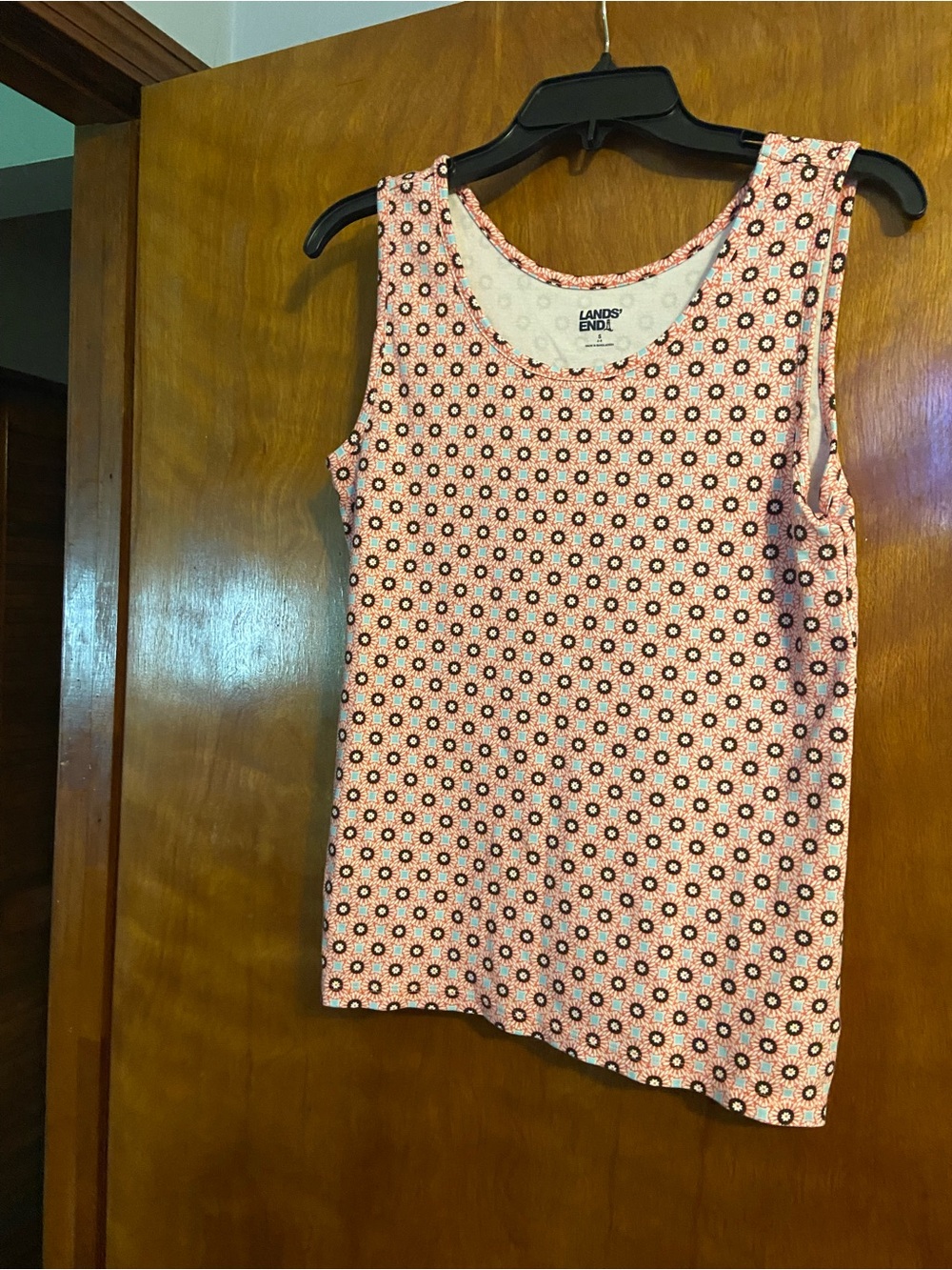 Lands' End Pink and Black Daisy-Print Tank